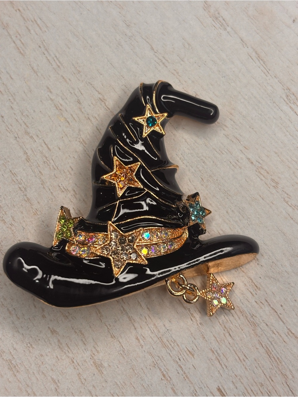 Halloween Witch Hat Brooch & Matching Witch Hat Keychain Set β Black Enamel Rhin - Picture 2 of 5